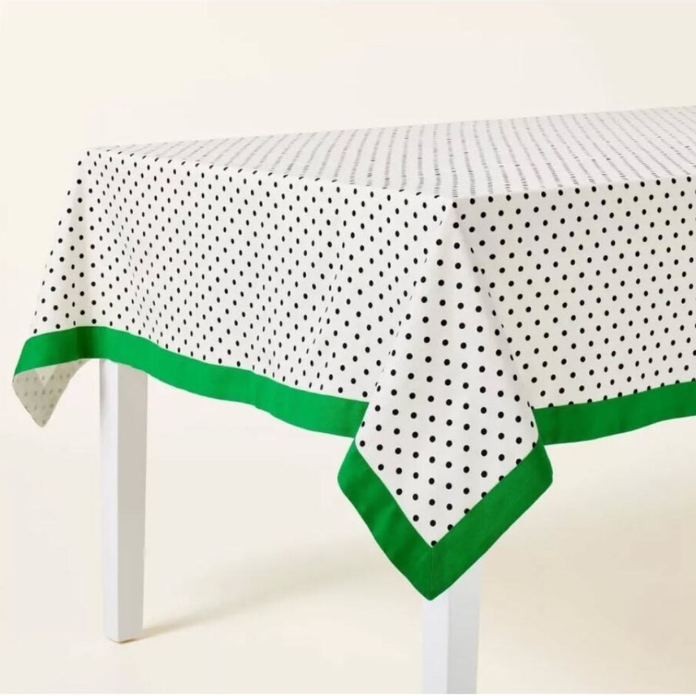 Kate Spade X Target Tablecloth Green White Black Polka Dot 60” x 84"